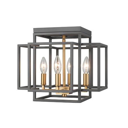 Z-Lite Titania 4 Light Flush Mount, Bronze + Olde Brass 454F-BRZ-OBR